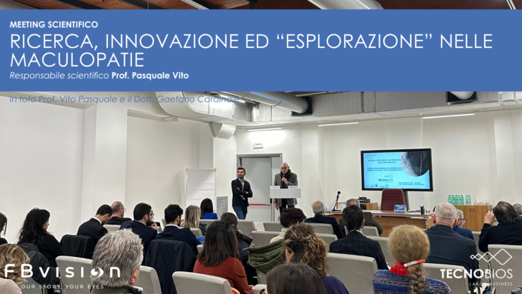 Prof. Pasquale Vito, Direttore Scientifico dell'evento, e Dott. Gaetano Cardinale, Responsabile del Team Ricerca & Sviluppo di Tecnobios, durante il meeting sulle analisi ultratecnologiche per la determinazione di sosanze nel viteo e retina.