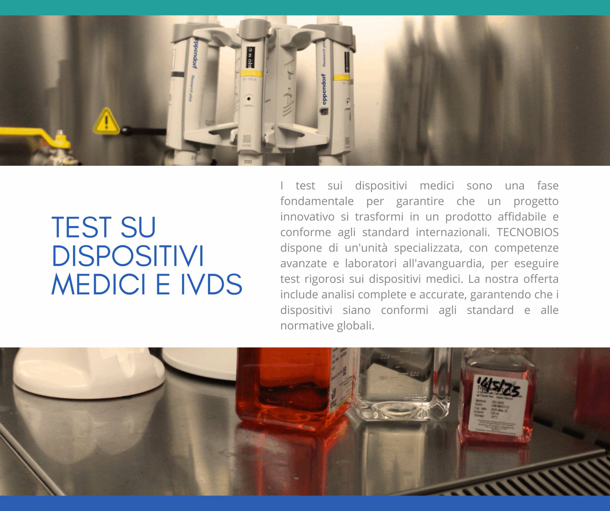 Tecnico al lavoro presso il laboratorio di test dei dispositivi medici Tecnobios a Benevento